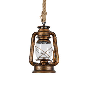 GloboStar® BARBAROSSA 01706 Vintage Κρεμαστό Φωτιστικό Ανάρτηση Μονόφωτο 1 x E27 IP20 Χάλκινο Μέταλλο, Διάφανο Γυαλί με Μπεζ Σχοινί - Μ18 x Π18 x Υ28cm