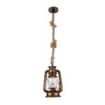 GloboStar® BARBAROSSA 01706 Vintage Κρεμαστό Φωτιστικό Ανάρτηση Μονόφωτο 1 x E27 IP20 Χάλκινο Μέταλλο, Διάφανο Γυαλί με Μπεζ Σχοινί - Μ18 x Π18 x Υ28cm - Image 3