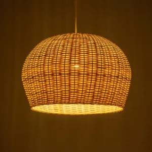 GloboStar® BERMUDA 01709 Boho Κρεμαστό Φωτιστικό Καμπάνα Μονόφωτο 1 x E27 IP20 Μπεζ Ξύλο - Μ50 x Π50 x Y34cm