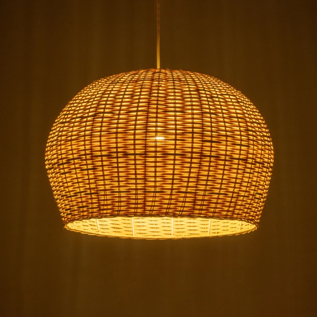 GloboStar® BERMUDA 01709 Boho Κρεμαστό Φωτιστικό Καμπάνα Μονόφωτο 1 x E27 IP20 Μπεζ Ξύλο - Μ50 x Π50 x Y34cm