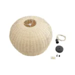 GloboStar® BERMUDA 01709 Boho Κρεμαστό Φωτιστικό Καμπάνα Μονόφωτο 1 x E27 IP20 Μπεζ Ξύλο - Μ50 x Π50 x Y34cm - Image 8