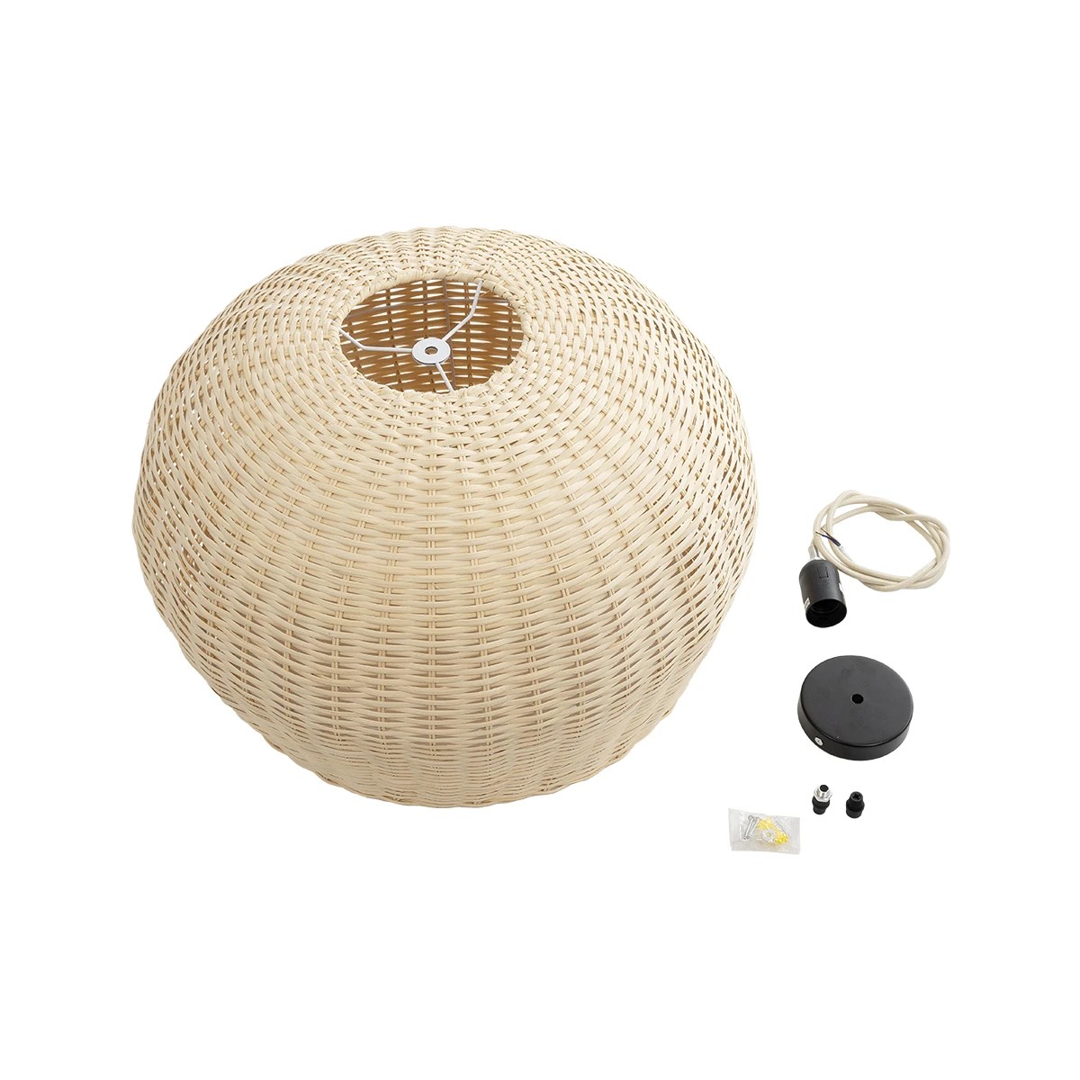 GloboStar® BERMUDA 01709 Boho Κρεμαστό Φωτιστικό Καμπάνα Μονόφωτο 1 x E27 IP20 Μπεζ Ξύλο - Μ50 x Π50 x Y34cm - Image 8