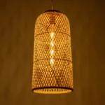GloboStar® CALERO 01710 Boho Μοντέρνο Κρεμαστό Πλέγμα Μονόφωτο 1 x E27 IP20 Μπεζ Ξύλο - Μ25 x Π25 x Υ50cm