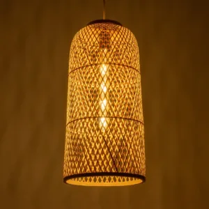 GloboStar® CALERO 01710 Boho Μοντέρνο Κρεμαστό Πλέγμα Μονόφωτο 1 x E27 IP20 Μπεζ Ξύλο - Μ25 x Π25 x Υ50cm