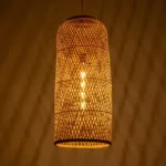 GloboStar® CALERO 01711 Boho Κρεμαστό Φωτιστικό Πλέγμα Μονόφωτο 1 x E27 IP20 Μπεζ Ξύλο - Μ30 x Π30 x Υ70cm