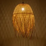 GloboStar® MANILA 01714 Boho Κρεμαστό Φωτιστικό Πλέγμα Μονόφωτο 1 x E27 IP20 Μπεζ Ξύλο - Μ45 x Π45 x Υ60cm