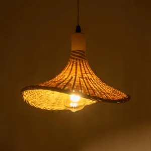 GloboStar® CUBA 01715 Boho Κρεμαστό Φωτιστικό Ανάρτηση Μονόφωτο 1 x E27 IP20 Μπεζ Ξύλο - Μ33 x Π33 x Υ25cm