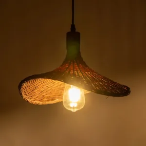 GloboStar® CUBA 01716 Boho Κρεμαστό Φωτιστικό Ανάρτηση Μονόφωτο 1 x E27 IP20 Καφέ Ξύλο - Μ33 x Π33 x Υ25cm