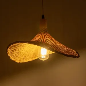 GloboStar® CUBA 01717 Boho Κρεμαστό Φωτιστικό Ανάρτηση Μονόφωτο 1 x E27 IP20 Μπεζ Ξύλο - Μ43 x Π43 x Y30cm