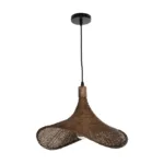 GloboStar® CUBA 01718 Boho Κρεμαστό Φωτιστικό Ανάρτηση Μονόφωτο 1 x E27 IP20 Καφέ Ξύλο - Μ43 x Π43 x Y30cm - Image 2