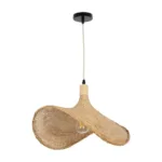 GloboStar® CUBA 01719 Boho Κρεμαστό Φωτιστικό Ανάρτηση Μονόφωτο 1 x E27 IP20 Μπεζ Ξύλο - Μ53 x Π53 x Υ30cm - Image 2