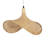 GloboStar® CUBA 01719 Boho Κρεμαστό Φωτιστικό Ανάρτηση Μονόφωτο 1 x E27 IP20 Μπεζ Ξύλο - Μ53 x Π53 x Υ30cm - Image 3