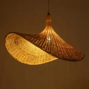 GloboStar® CUBA 01721 Boho Κρεμαστό Φωτιστικό Ανάρτηση Μονόφωτο 1 x E27 IP20 Μπεζ Ξύλο - Μ63 x Π63 x Υ32cm