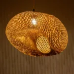 GloboStar® CARIBBEAN 01723 Boho Κρεμαστό Φωτιστικό Ανάρτηση Μονόφωτο 1 x E27 IP20 Μπεζ Ξύλο - Μ45 x Π45 x Υ24cm