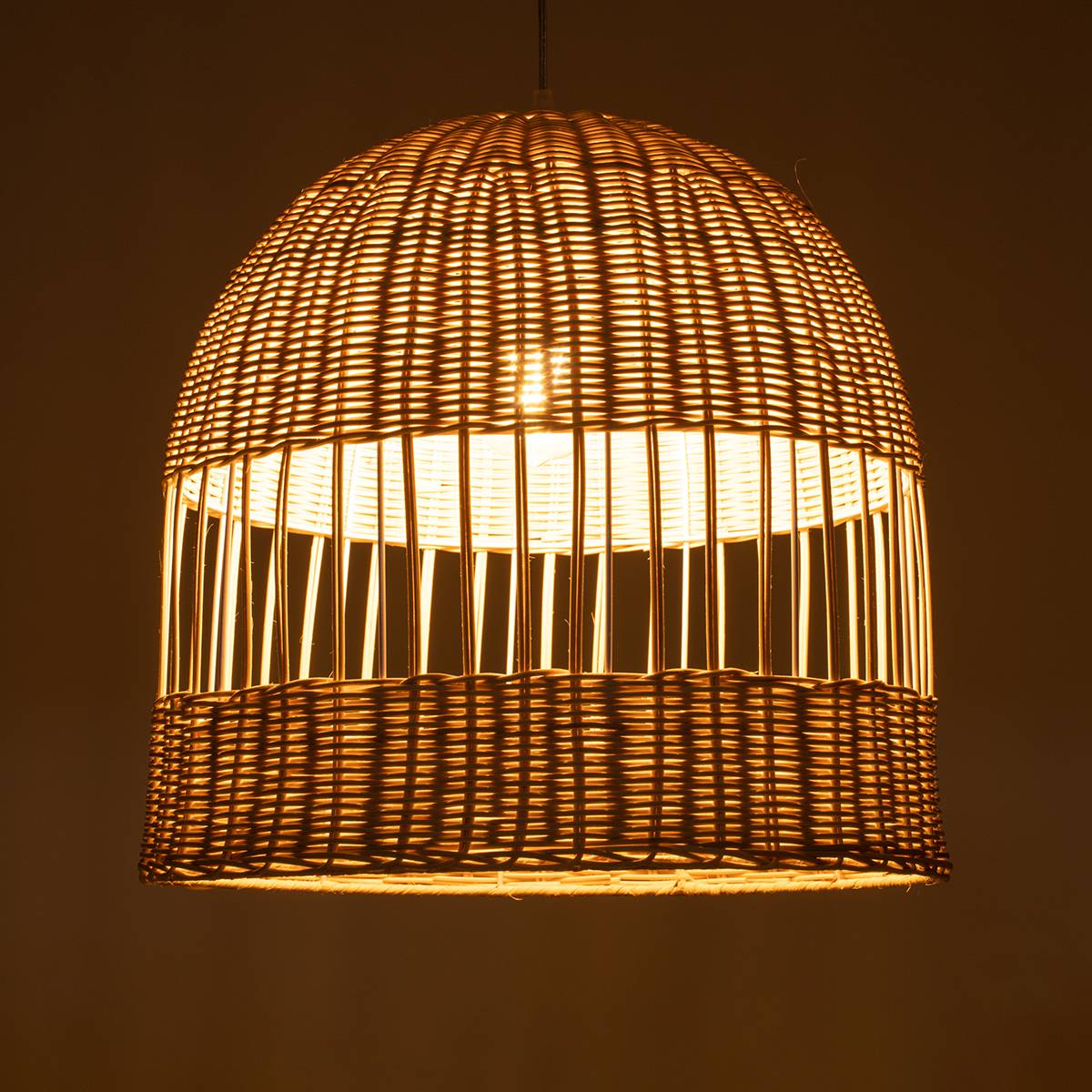 GloboStar® LUCIA 01725 Boho Κρεμαστό Φωτιστικό Πλέγμα Μονόφωτο 1 x E27 IP20 Μπεζ Ξύλο - Μ40 x Π40 x Y34cm - Image 2