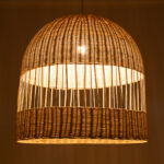 GloboStar® LUCIA 01726 Boho Κρεμαστό Φωτιστικό Πλέγμα Μονόφωτο 1 x E27 IP20 Μπεζ Ξύλο - Μ60 x Π60 x Y60cm - Image 2