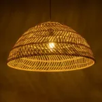 GloboStar® COMORES 01728 Boho Κρεμαστό Φωτιστικό Πλέγμα Μονόφωτο 1 x E27 IP20 Μπεζ Ξύλο - Μ60 x Π60 x Y29cm