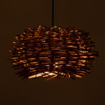GloboStar® MINORCA 01732 Boho Κρεμαστό Φωτιστικό Ανάρτηση Μονόφωτο 1 x E27 IP20 Καφέ Ξύλο - Μ30 x Π30 x Y18cm - Image 2