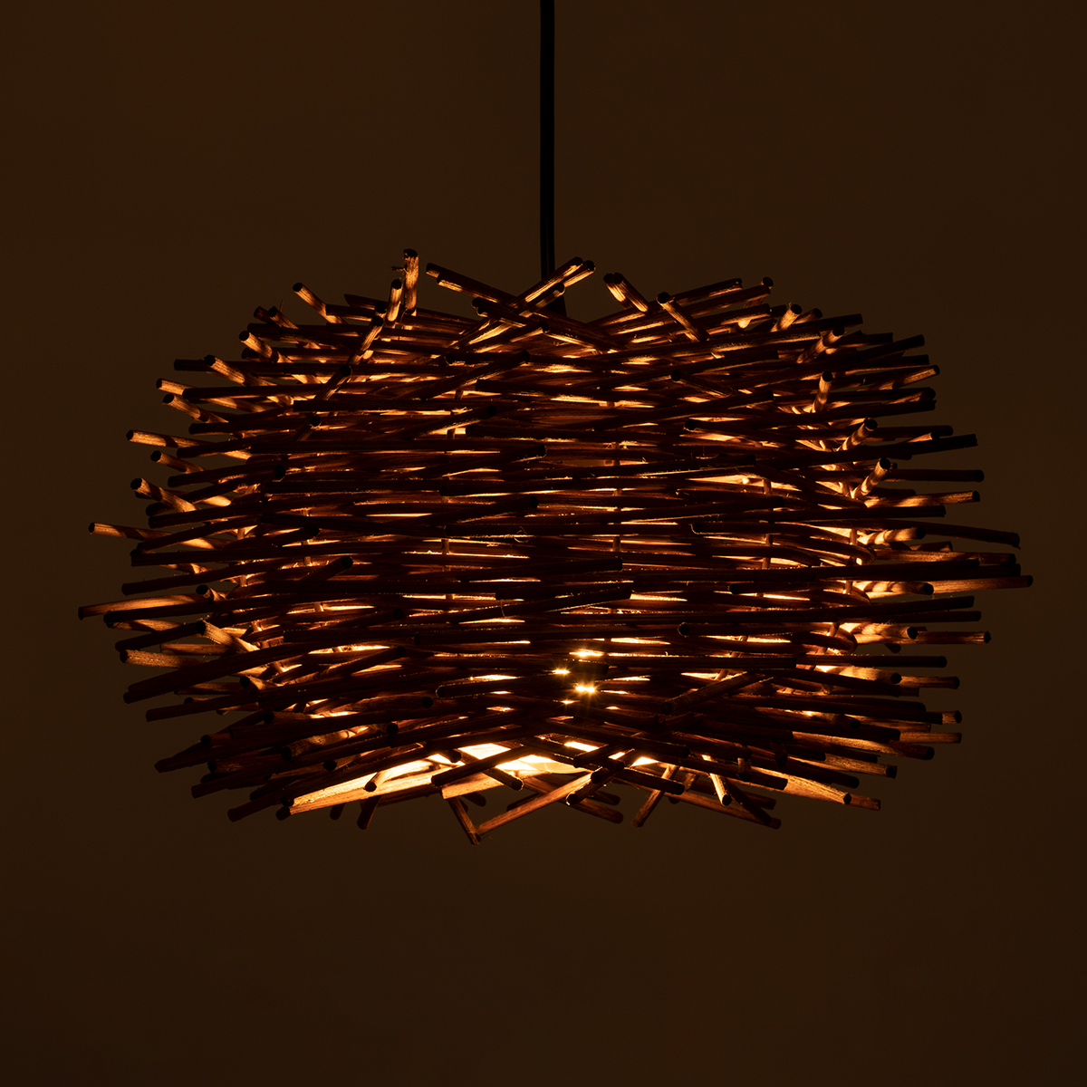 GloboStar® MINORCA 01732 Boho Κρεμαστό Φωτιστικό Ανάρτηση Μονόφωτο 1 x E27 IP20 Καφέ Ξύλο - Μ30 x Π30 x Y18cm - Image 2