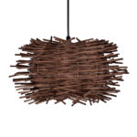 GloboStar® MINORCA 01732 Boho Κρεμαστό Φωτιστικό Ανάρτηση Μονόφωτο 1 x E27 IP20 Καφέ Ξύλο - Μ30 x Π30 x Y18cm - Image 4