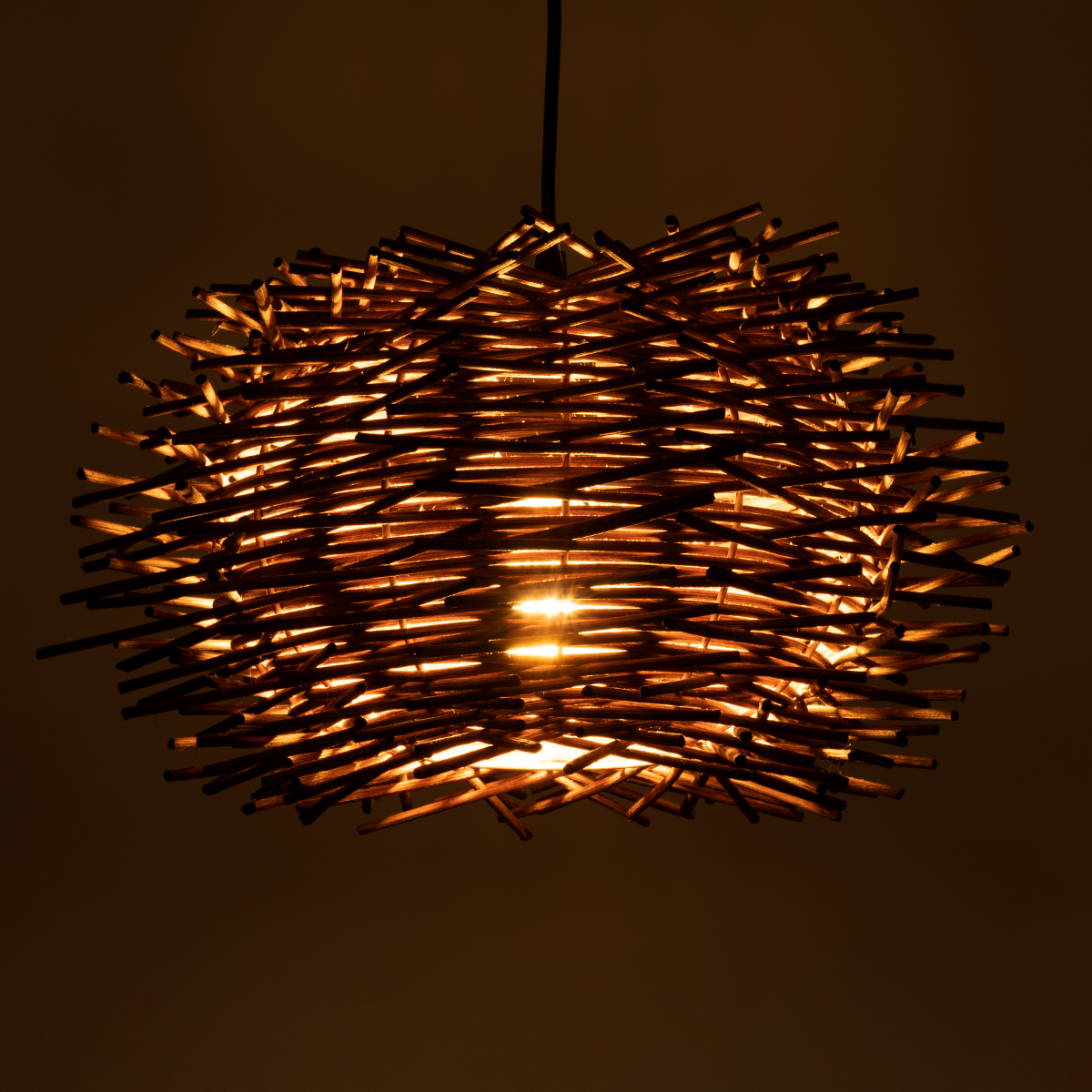 GloboStar® MINORCA 01733 Boho Κρεμαστό Φωτιστικό Ανάρτηση Μονόφωτο 1 x E27 IP20 Καφέ Ξύλο - Μ35 x Π35 x Y23cm - Image 2