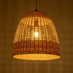 GloboStar® BORA-BORA 01735 Boho Κρεμαστό Φωτιστικό Καμπάνα Μονόφωτο 1 x E27 IP20 Μπεζ Ξύλο - Μ42 x Π42 x Y44cm