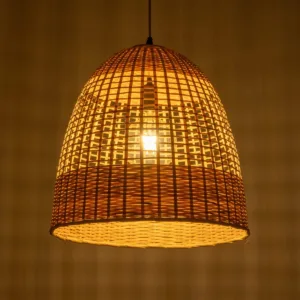 GloboStar® BORA-BORA 01735 Boho Κρεμαστό Φωτιστικό Καμπάνα Μονόφωτο 1 x E27 IP20 Μπεζ Ξύλο - Μ42 x Π42 x Y44cm