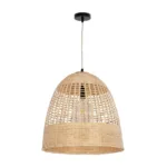 GloboStar® BORA-BORA 01735 Boho Κρεμαστό Φωτιστικό Καμπάνα Μονόφωτο 1 x E27 IP20 Μπεζ Ξύλο - Μ42 x Π42 x Y44cm - Image 2