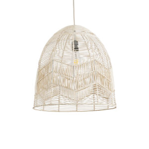 GloboStar® ALOHA 01751 Boho Κρεμαστό Φωτιστικό Καμπάνα Μονόφωτο 1 x E27 IP20 Μπεζ Σχοινί - Μ45 x Π45 x Y48cm