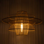 GloboStar® BALI 01758 Boho Κρεμαστό Φωτιστικό Πλέγμα Μονόφωτο 1 x E27 IP20 Μπεζ Ξύλο - Μ100 x Π100 x Υ60cm - Image 2