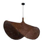 GloboStar® CUBA 01770 Boho Κρεμαστό Φωτιστικό Ανάρτηση Μονόφωτο 1 x E27 IP20 Καφέ Ξύλο - Μ100 x Π100 x Y55cm - Image 3