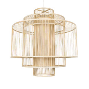 GloboStar® HIBISCUS 01780 Boho Κρεμαστό Φωτιστικό Πλέγμα Μονόφωτο 1 x E27 IP20 Μπεζ Ξύλο - Μ100 x Π100 x Y100cm