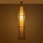 GloboStar® HIBISCUS 01783 Boho Κρεμαστό Φωτιστικό Πλέγμα Μονόφωτο 1 x E27 IP20 Μπεζ Ξύλο - Μ35 x Π35 x Υ150cm