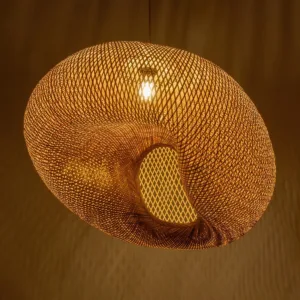 GloboStar® CARIBBEAN 01784 Μοντέρνο Κρεμαστό Φωτιστικό Πλέγμα Μονόφωτο 1 x E27 IP20 Μπεζ Ξύλο - Μ80 x Π80 x Υ35cm