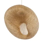 GloboStar® CARIBBEAN 01784 Μοντέρνο Κρεμαστό Φωτιστικό Πλέγμα Μονόφωτο 1 x E27 IP20 Μπεζ Ξύλο - Μ80 x Π80 x Υ35cm - Image 4