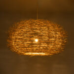 GloboStar® MINORCA 01786 Boho Κρεμαστό Φωτιστικό Πλέγμα Μονόφωτο 1 x E27 IP20 Μπεζ Ξύλο - Μ100 x Π100 x Υ45cm - Image 2