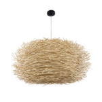 GloboStar® MINORCA 01786 Boho Κρεμαστό Φωτιστικό Πλέγμα Μονόφωτο 1 x E27 IP20 Μπεζ Ξύλο - Μ100 x Π100 x Υ45cm - Image 3