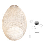 GloboStar® MALIBU 01813 Boho Κρεμαστό Φωτιστικό Καμπάνα Μονόφωτο 1 x E27 IP20 Μπεζ Ξύλο - Μ120 x Π120 x Υ156cm - Image 8