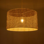 GloboStar® YOTTO 01822 Boho Κρεμαστό Φωτιστικό Καπέλο Μονόφωτο 1 x E27 IP20 Μπεζ Ξύλο - Μ55 x Π55 x Y30cm - Image 2