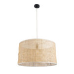 GloboStar® YOTTO 01822 Boho Κρεμαστό Φωτιστικό Καπέλο Μονόφωτο 1 x E27 IP20 Μπεζ Ξύλο - Μ55 x Π55 x Y30cm - Image 3