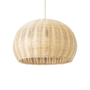 GloboStar® RAITO 01824 Boho Κρεμαστό Φωτιστικό Καμπάνα Μονόφωτο 1 x E27 IP20 Μπεζ Ξύλο - Μ40 x Π40 x Υ25cm