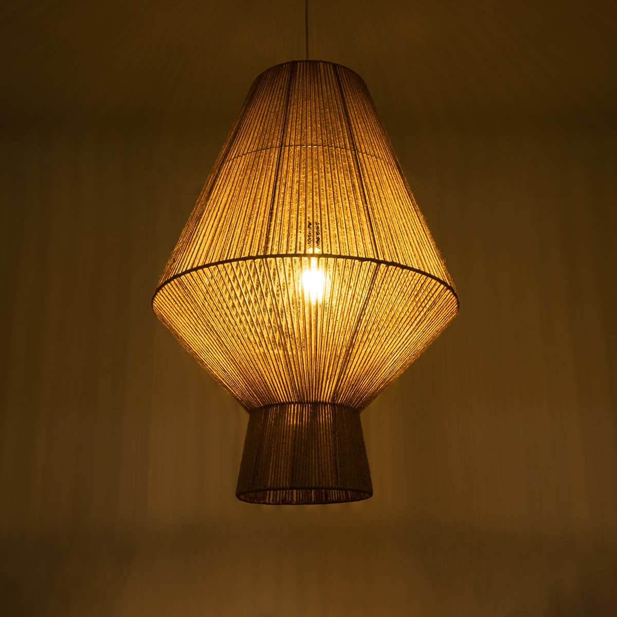 GloboStar® CAYMAN 01854 Boho Κρεμαστό Φωτιστικό Πλέγμα Μονόφωτο 1 x E27 IP20 Μπεζ Σχοινί - Μ60 x Π60 x Υ86cm - Image 2