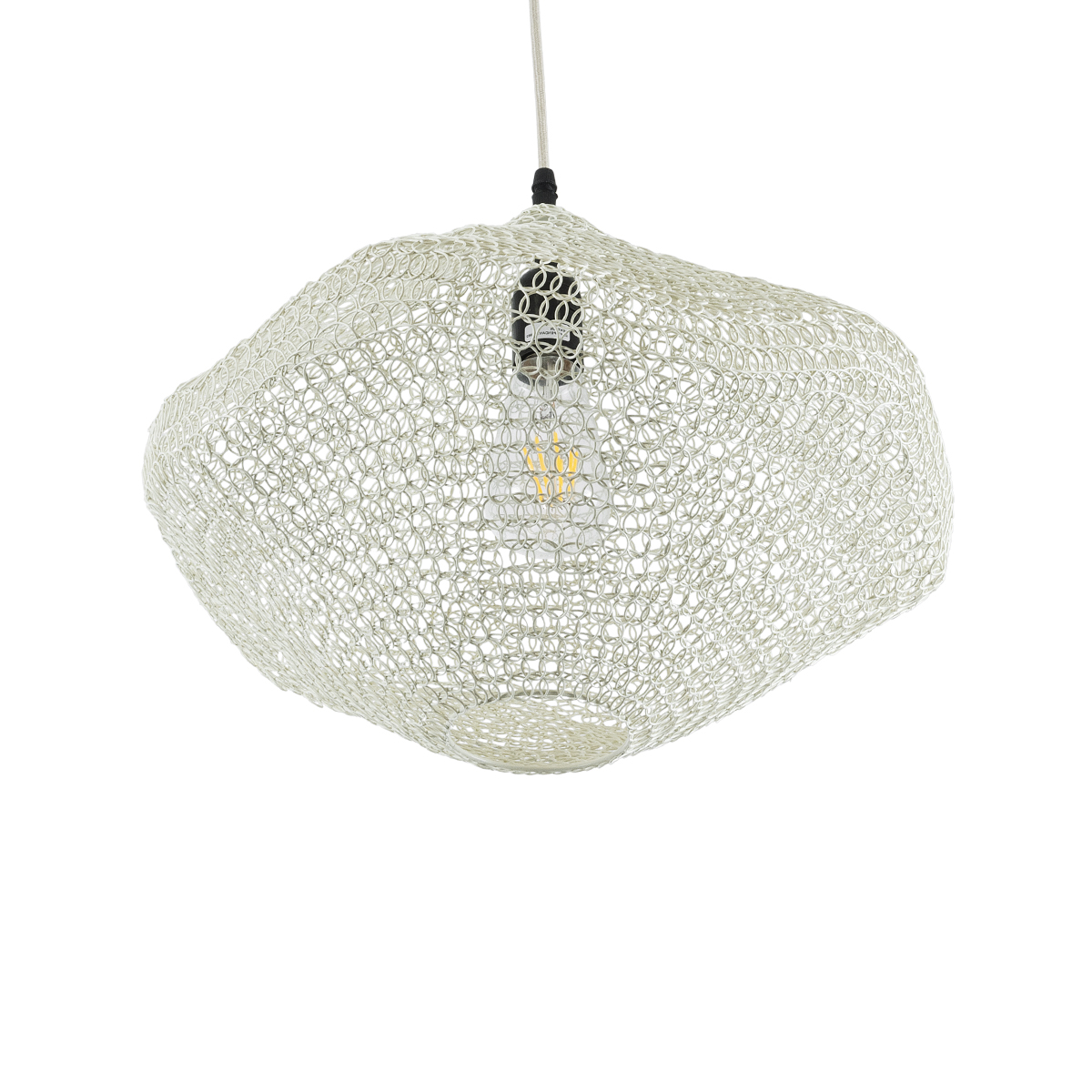 GloboStar® KENTUCKY 01862 Vintage Κρεμαστό Φωτιστικό Πλέγμα Μονόφωτο 1 x E27 IP20 Μπεζ Μέταλλο - Μ40 x Π40 x Υ30cm - Image 5