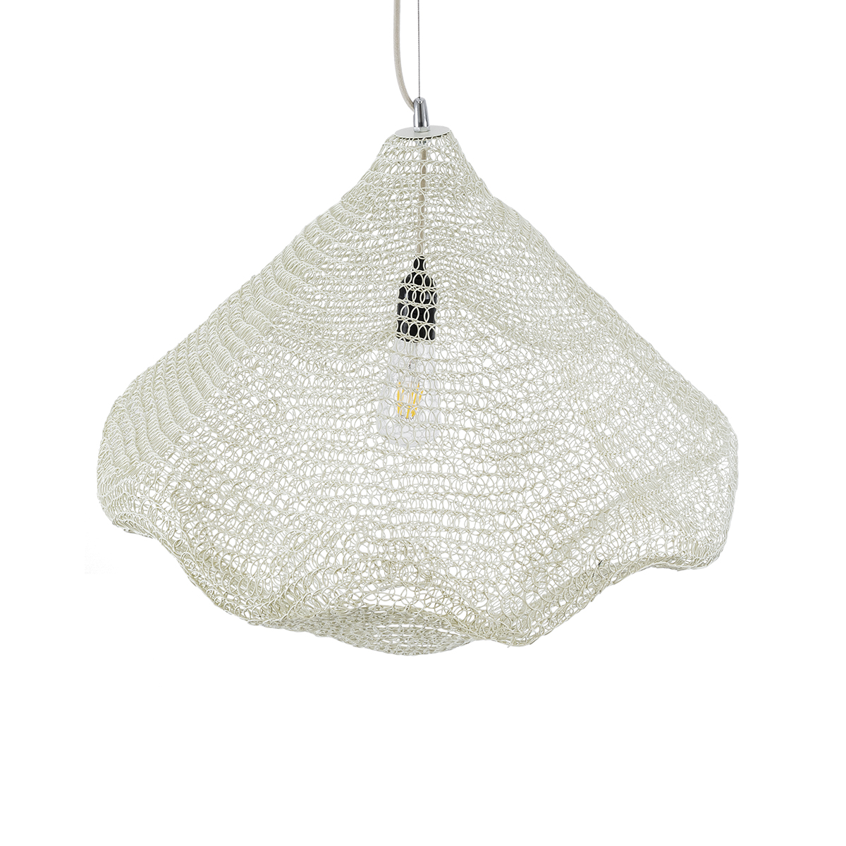 GloboStar® KENTUCKY 01865 Vintage Κρεμαστό Φωτιστικό Πλέγμα Μονόφωτο 1 x E27 IP20 Μπεζ Μέταλλο - Μ60 x Π60 x Υ50cm - Image 6