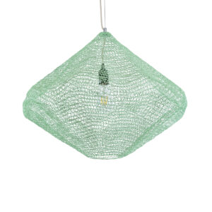 GloboStar® KENTUCKY 01866 Vintage Κρεμαστό Φωτιστικό Πλέγμα Μονόφωτο 1 x E27 IP20 Τιρκουάζ Μέταλλο - Μ60 x Π60 x Υ50cm