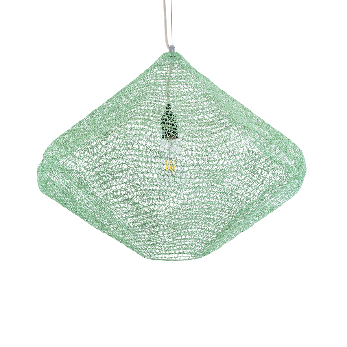 GloboStar® KENTUCKY 01866 Vintage Κρεμαστό Φωτιστικό Πλέγμα Μονόφωτο 1 x E27 IP20 Τιρκουάζ Μέταλλο - Μ60 x Π60 x Υ50cm