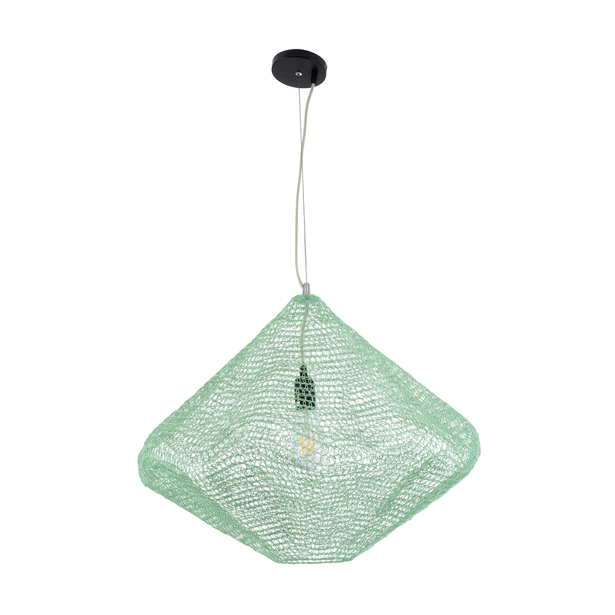 GloboStar® KENTUCKY 01866 Vintage Κρεμαστό Φωτιστικό Πλέγμα Μονόφωτο 1 x E27 IP20 Τιρκουάζ Μέταλλο - Μ60 x Π60 x Υ50cm - Image 3