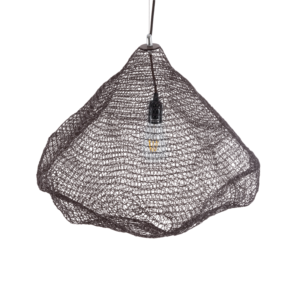 GloboStar® KENTUCKY 01867 Vintage Κρεμαστό Φωτιστικό Πλέγμα Μονόφωτο 1 x E27 IP20 Καφέ Μέταλλο - Μ60 x Π60 x Υ50cm - Image 6