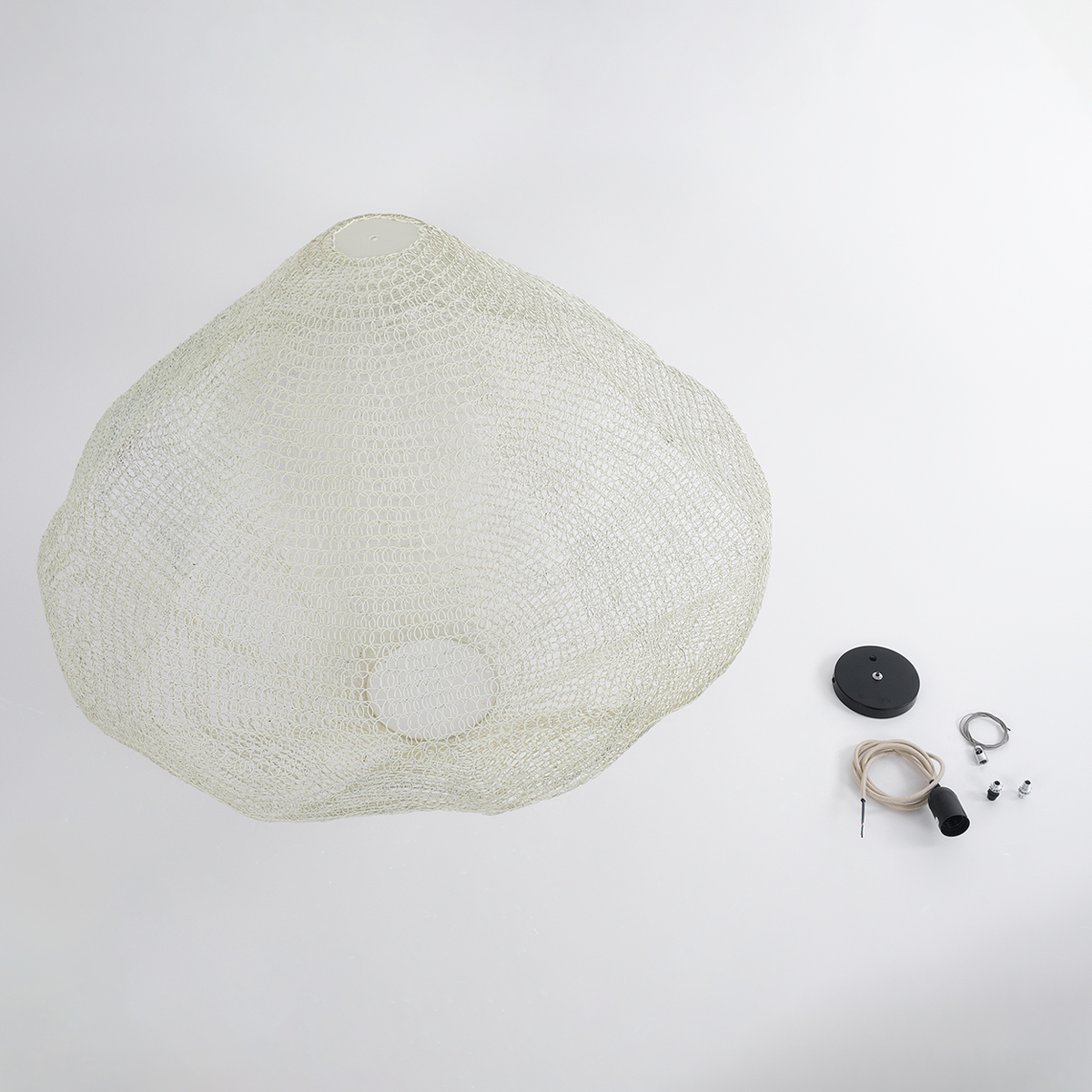 GloboStar® KENTUCKY 01868 Vintage Κρεμαστό Φωτιστικό Πλέγμα Μονόφωτο 1 x E27 IP20 Μπεζ Μέταλλο - Μ90 x Π90 x Υ70cm - Image 10