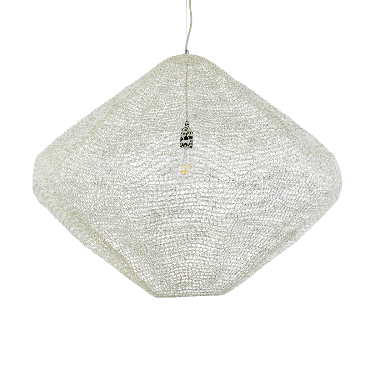 GloboStar® KENTUCKY 01868 Vintage Κρεμαστό Φωτιστικό Πλέγμα Μονόφωτο 1 x E27 IP20 Μπεζ Μέταλλο - Μ90 x Π90 x Υ70cm